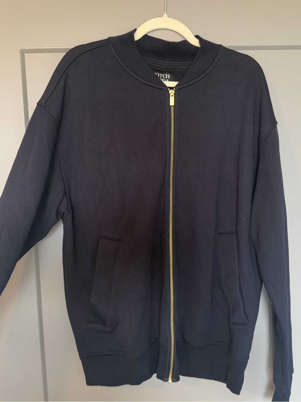 Scotch & Soda Navy Bomber Jacket with Gold Zipper